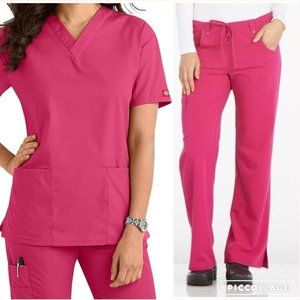 Dickies Xtreme Stretch Scrub Set 2X Three Pocket Top XL Tall Cargo Pants Pink